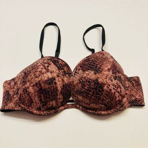 Victoria's Secret PINK Wear Everywhere Super Pushup Bra Size 36C Snakeskin Brown